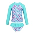 thumbnail image 3 of JanJean Girls 2 Pieces Swimsuits Long Sleeve Rash Guard Set Sport Swimwear Summer Beachwear Bathing Suit Cyan 8, 3 of 7