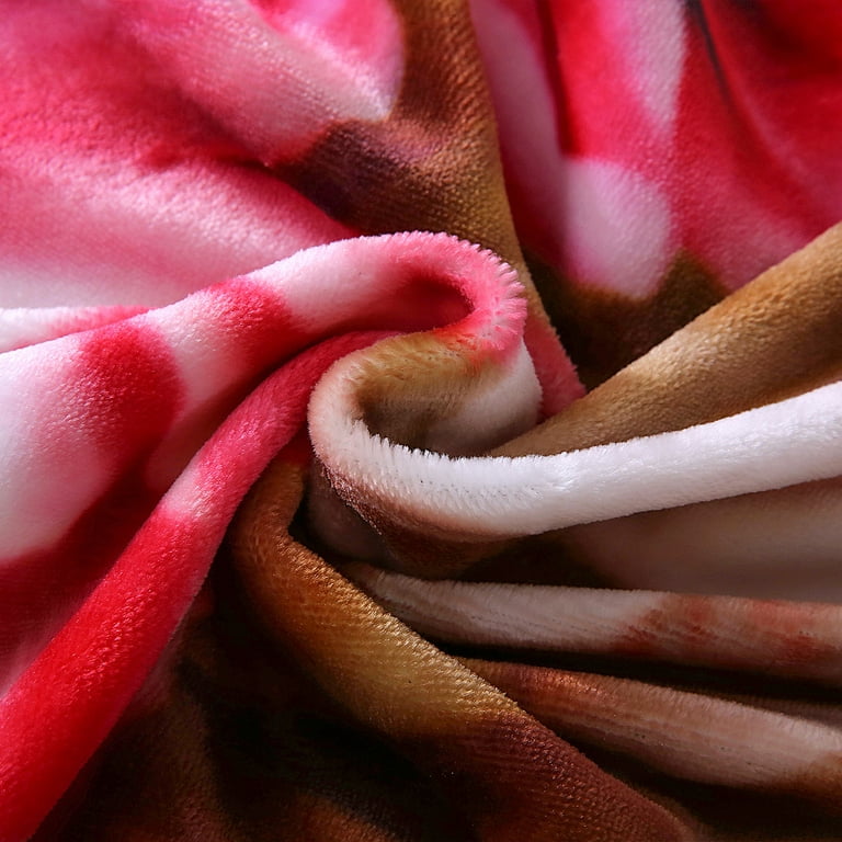 HAOK Fleece Bed Blanket Queen Size 85 x 93, 3-Ply Heavy Thick Winter  Blanket 8lb, Floral Printed Pink & Red & Brown 