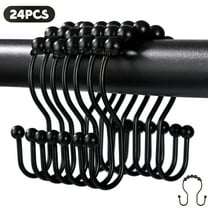Godance Shower Curtain Hooks (Set of 24) - Stainless Steel Shower Curtain Rings, Black Shower Curtain Hooks Rust Proof - Anti Slip Roller Balls for Easy Glide (Double Hooks, Matte Black)