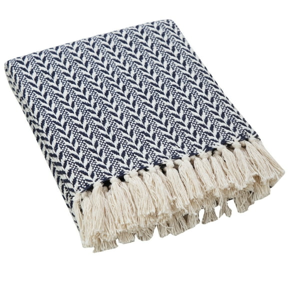 Timberbrook THRH017 Hogan Cotton Throw Blanket, Navy & Ivory