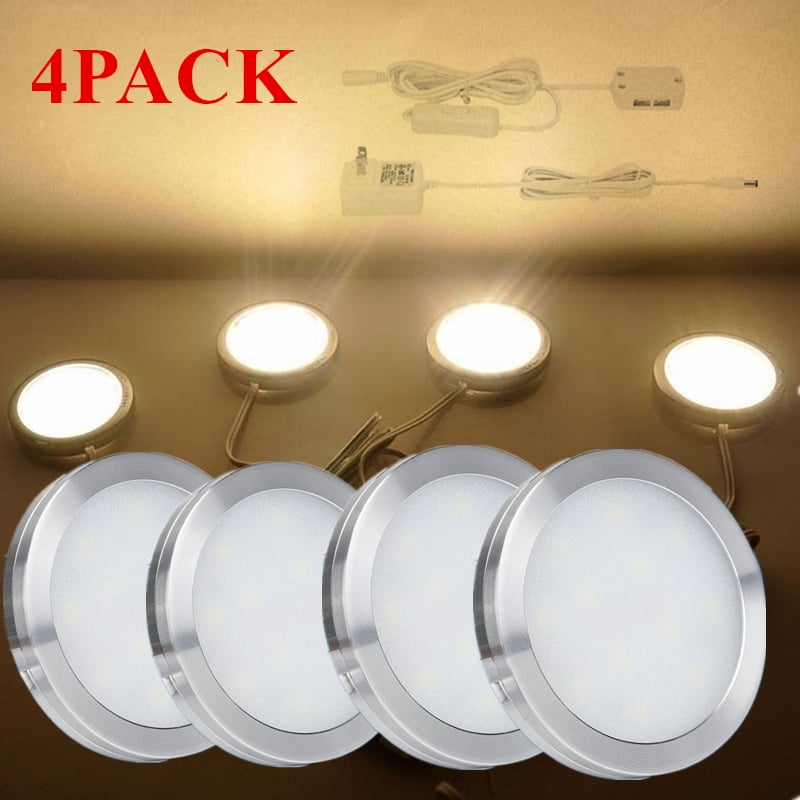 4X Home Kitchen LED Under Cabinet Ceiling Light Closet Puck Lamp Kit Warm White 