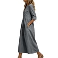 thumbnail image 5 of Jovrlynd Fall Midi Dresses for Women V Neck 3/4 Sleeve Cotton Linen Casual Boho Dress with Pockets 2026, S-2XL, 5 of 7