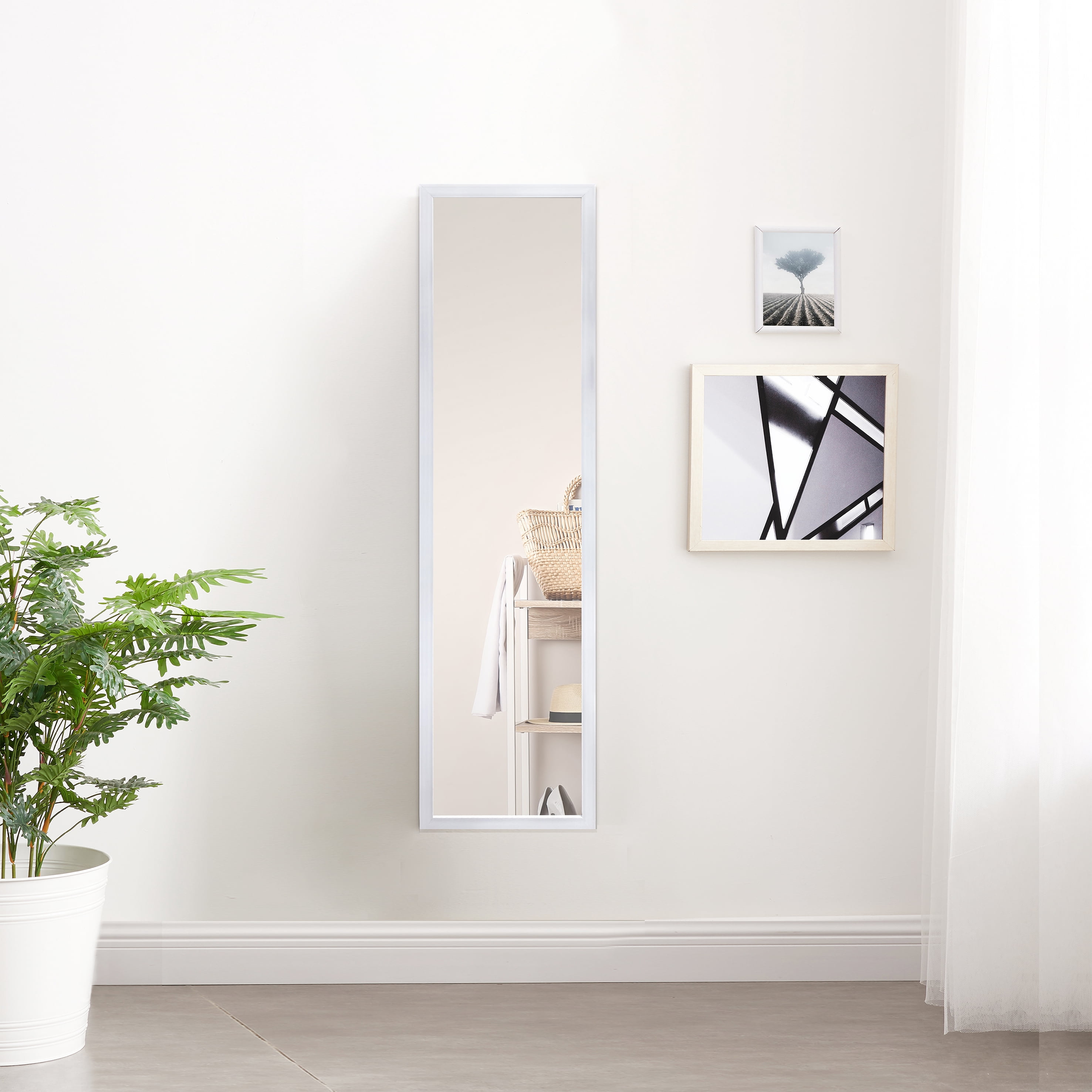 Mainstays 13.5 x 49.5 Inch White Rectangular Large Wall Mirror for Bathroom Living Room