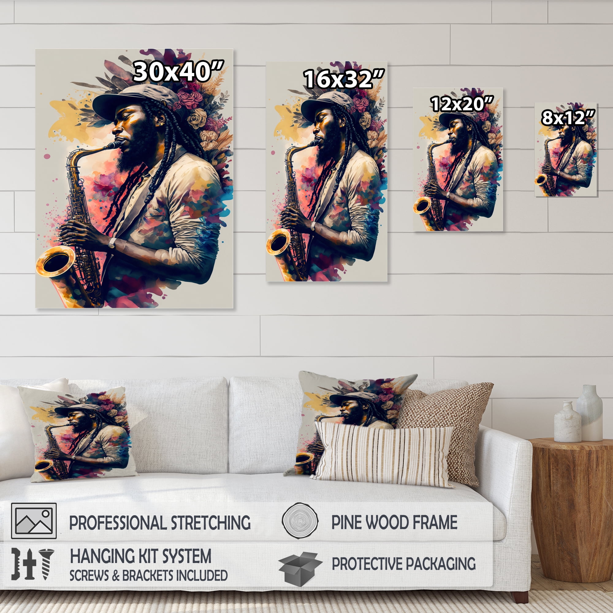 Designart Music Saxophone Player II Canvas Wall Art