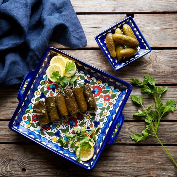 Ceramic Palestine Blue Floral Square Serving Dish Set