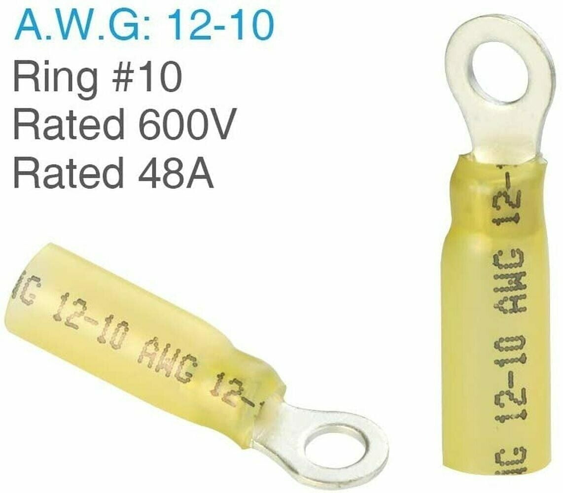 100pcs Insulated Heat Shrink Ring 12-10AWG #10 Electrical Wire Crimp Connectors
