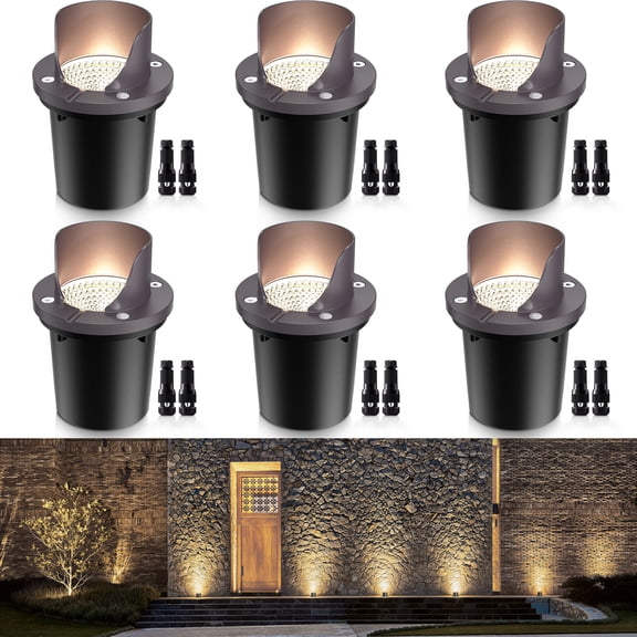 SUNVIE 12W Low Voltage Landscape Lighting Outdoor In-Ground Light LED Well Lights for Garden, 6 pack