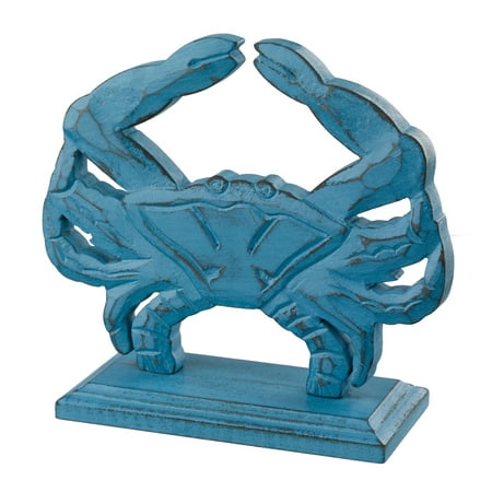 - Coastal Carved Ocean Blue Crab Distressed Wood Tabletop Decor 7.5 Inch