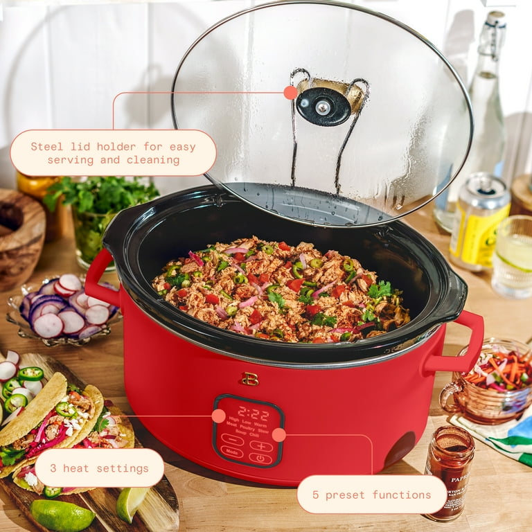 Beautiful 6 Qt Programmable Slow Cooker, Tomato Red by Drew