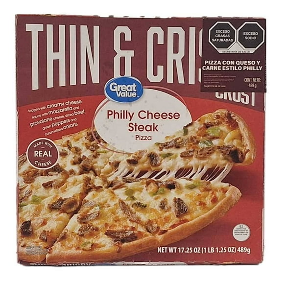 Pizza Great Value Thin&Crispy con Queso y Carne Estilo Philly 849 g