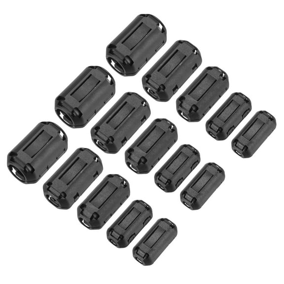 Uxcell 15Pcs 5 Sizes Clip-on Ferrite Ring Core, Ferrite Beads EMI RFI Noise Cable Clip for 3.5mm/5mm/7mm/9mm/13mm Diameter Cable, Black