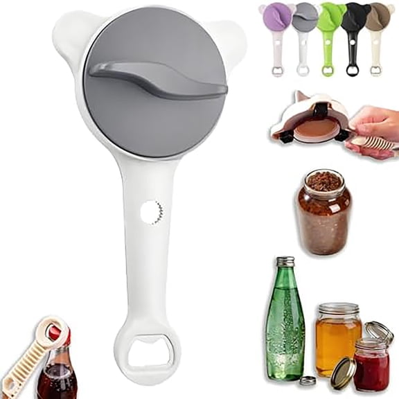 4-in-1 Jar Opener Ergonomic Stainless Steel Jar Opener Fits 1-3.5 Inch Bottle Caps Ideal for Seniors and Those with Limited Strength Works, Beer, Sauces, And Canned Goods(White)