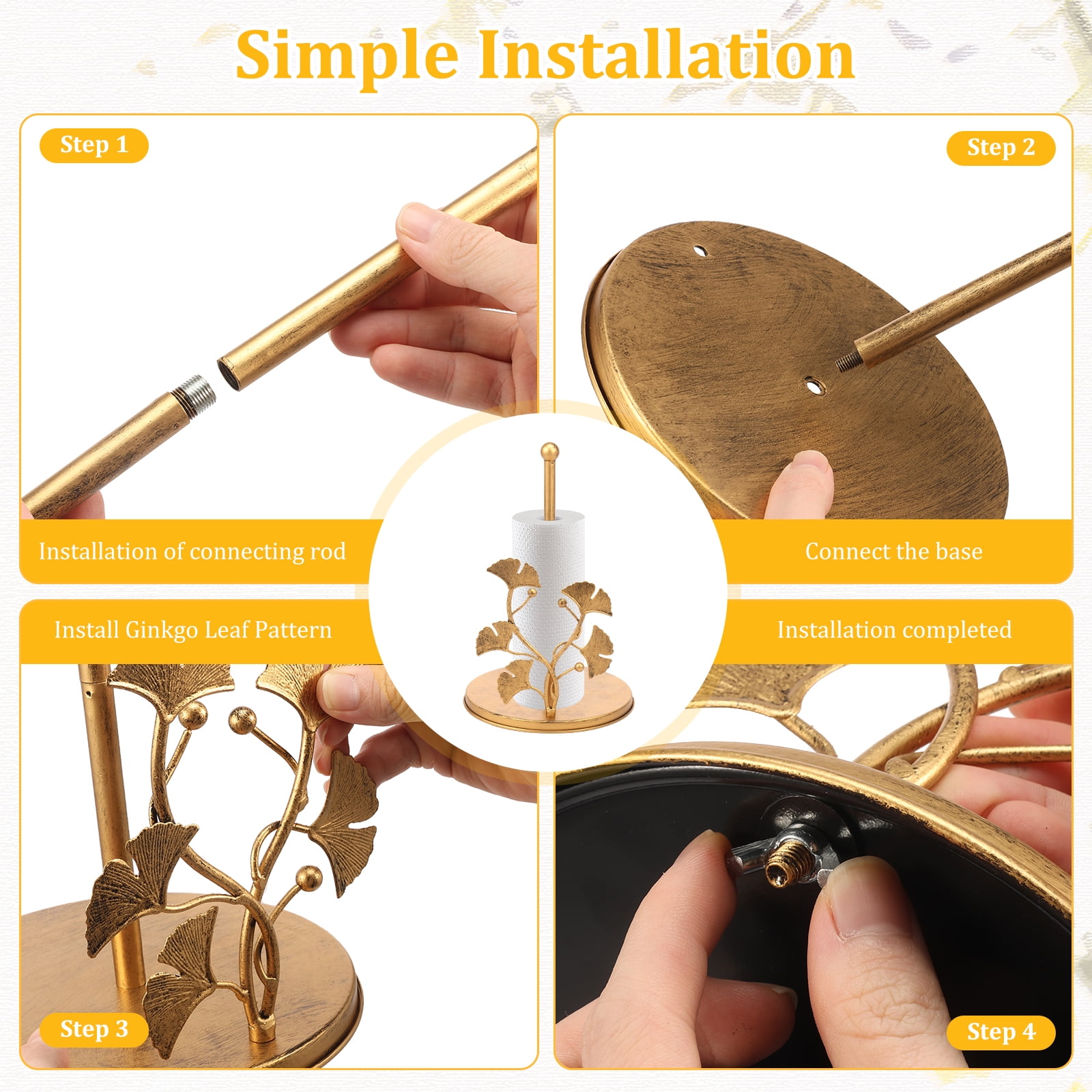 Tzdxfgl Free-Standing Metal Countertop Paper Towel Holder with Non-Slip Base, 11 Inch, Gold Leaves