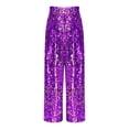 thumbnail image 3 of TiaoBug Kids Girls Sequin Pants Sparkly Wide Leg Trousers Hip Hop Jazz Dance Disco Party Rave Outfits Purple 6, 3 of 5