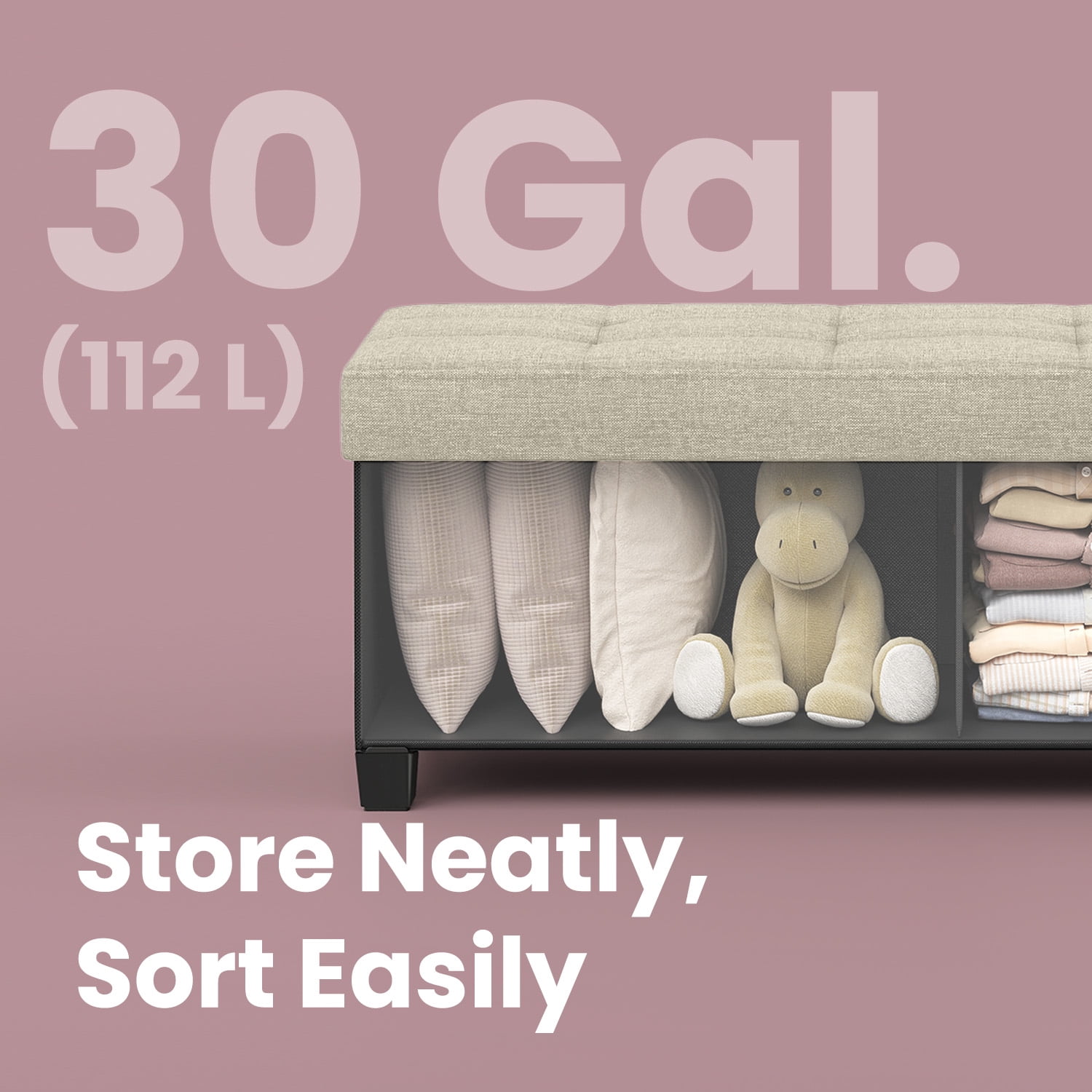 LEDREM 43" Storage Ottoman Bench with 660lb Capacity, End of Bed Bench, Folding Ottoman with Storage, Footrest, Cream White
