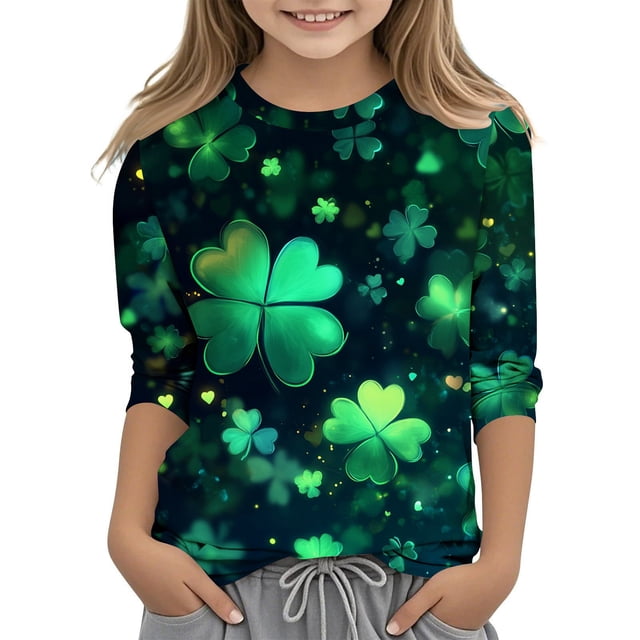 SDNall Mignons Hauts à Manches Longues pour Enfants, Taille Moyenne à Grande, Chandail Décontracté à Col Rond, T-Shirt Imprimé St. Patrick Doux et Respirant