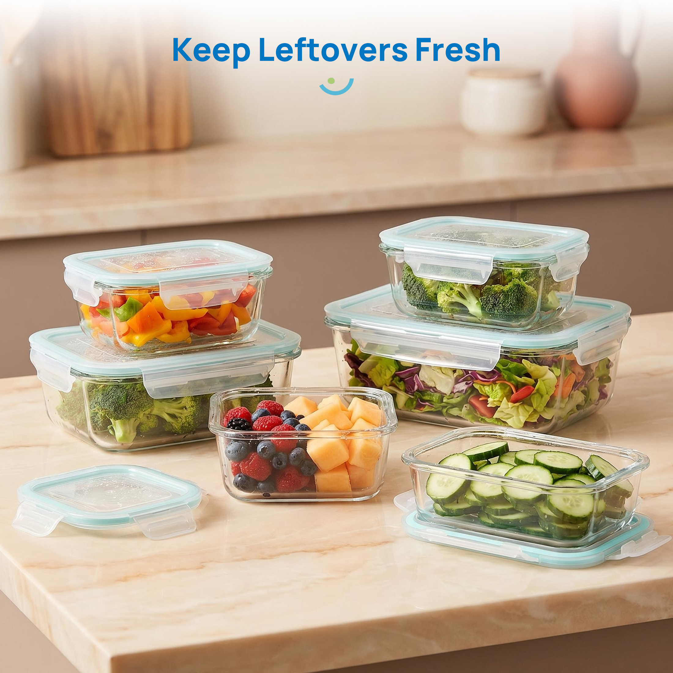 Sindcom 7-Piece Glass Food Storage Container Set, Airtight photo 8