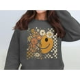 thumbnail image 4 of Floral Smiley Face With Checkered Pattern Trendy Sweatshirt (L, MilitaryGreen), 4 of 7