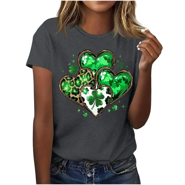 El Día de San Patricio Manga Corta Cuello Redondo Suéter Casual Top, Ligero 95% Poliéster 5% Blusa de Spandex para Vacaciones Y Uso Diario, Tops de Mujer Casual