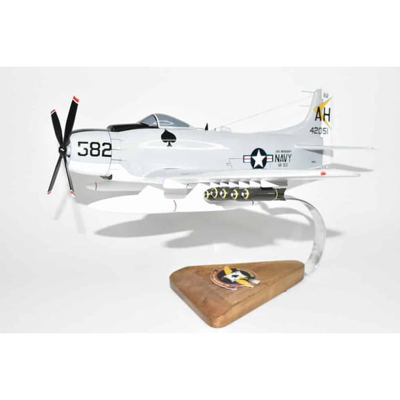 VA-152 Mavericks A-1H Skyraider Model, AD6  Navy, 1/33 Scale Model, Mahogany
