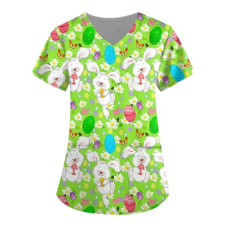 

EKOUSN Digital Print Stretch Scrubs Top - Pandamed Notch Neck Women Stretch Top Positioning Printing Top(Gray S)