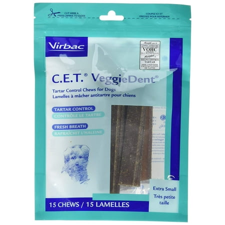 C.E.T. VeggieDent Dental Chews - Extra Small - 15 Count, Cleans teeth and freshens breath when chewed once a day by dogs By