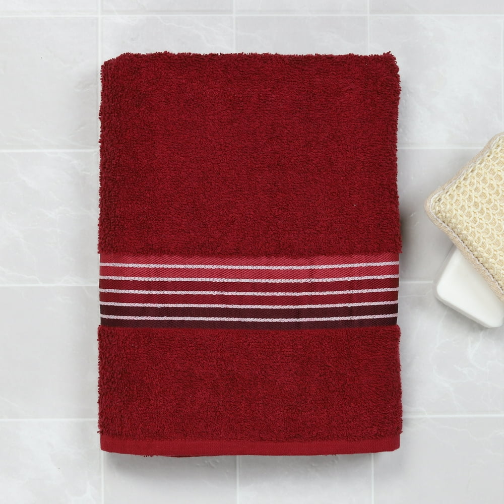 Mainstays Basic Ombre Stripe Bath Towel, Merlot