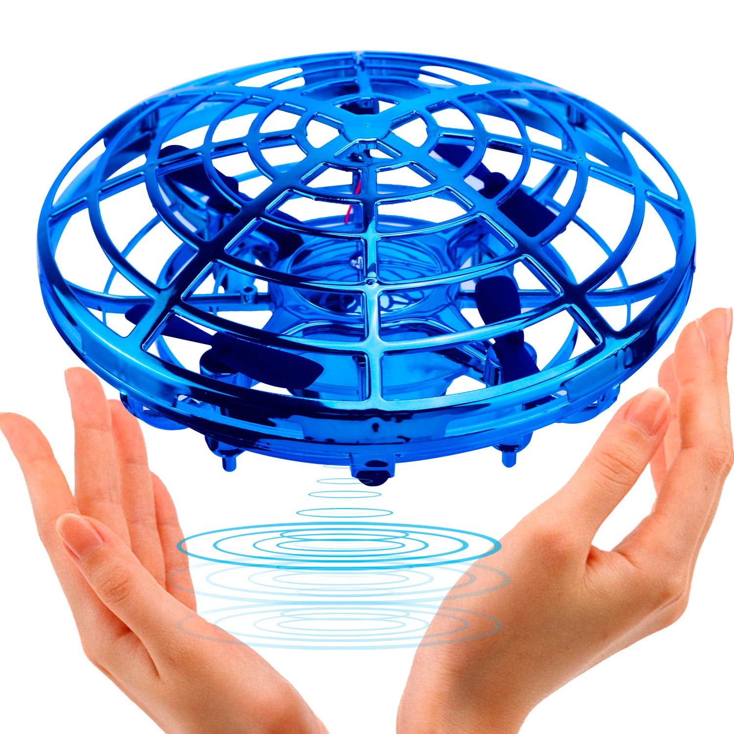 Azul GUBOOM Dron para Niños Mini Drone UFO Flying,Mini Drone UFO para Niños,Drone LED operado a Mano Flying Ball Juguetes con giratorias y Brillantes de 360 °de Luces LED Sensor de Infrarrojosy 