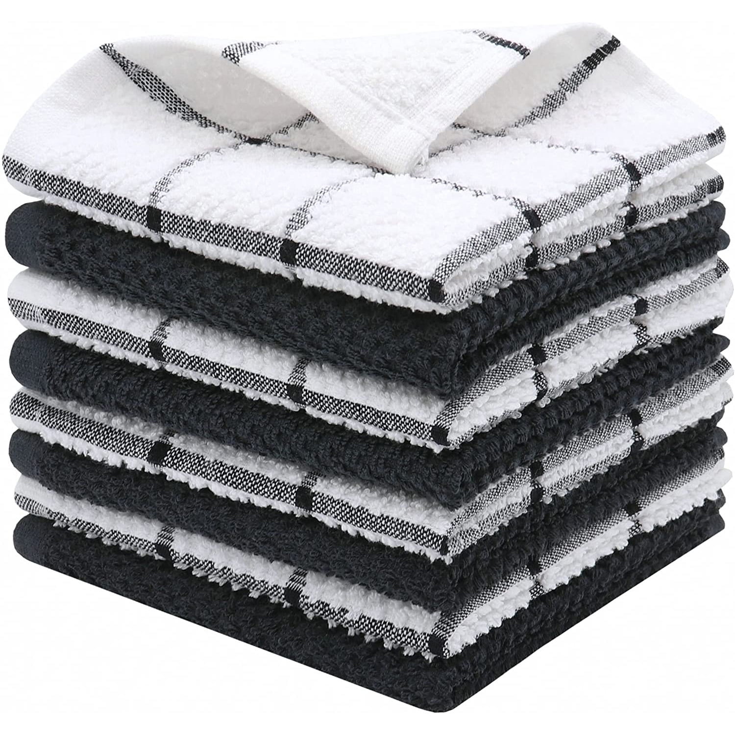 Howarmer Cotton Terry Black Kitchen Towels, 8 Pack Reusable and