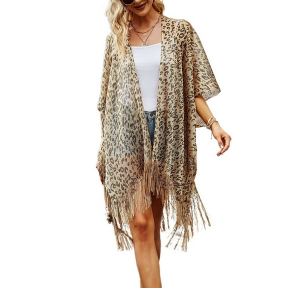 Lu's Chic Women's Beach Cover Up Sheer Pashmina V Neck Fringe Chiffon Cape Fashion Summer Light Pashmina Scarf Golden X-Small-XX-Large