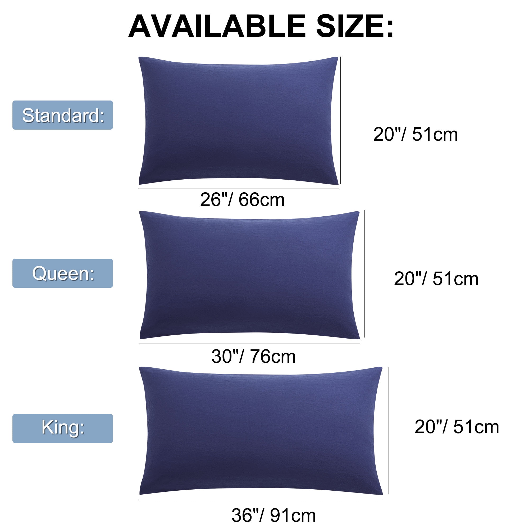 Unique Bargains 2Pcs Envelope Closure Washed Microfiber Pillowcases King Navy Blue