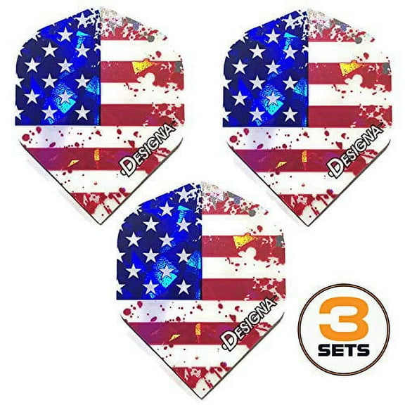 Designa USA American Flag Stars & Stripes Patriot, Holographic Strong Standard Dart Flights (3 Sets)