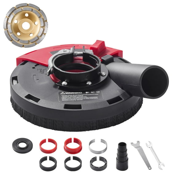 KFFKFF Dust Cover for Grinding, Universal 4-5 inch, Surface Dust Cover with 6 Securing Washers & 5 inch Diamond Grinding Wheel, Attachable to Vacuum Cleaner, Suitable for Wood Concrete Wall