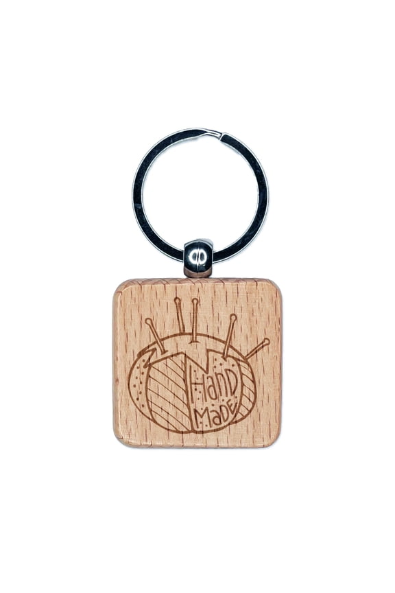 Handmade Cute Sweet Hand Drawn Tomato Pincushion Sewing Quilting Crafts Square Keychain Charm Tag - Engraved Wood