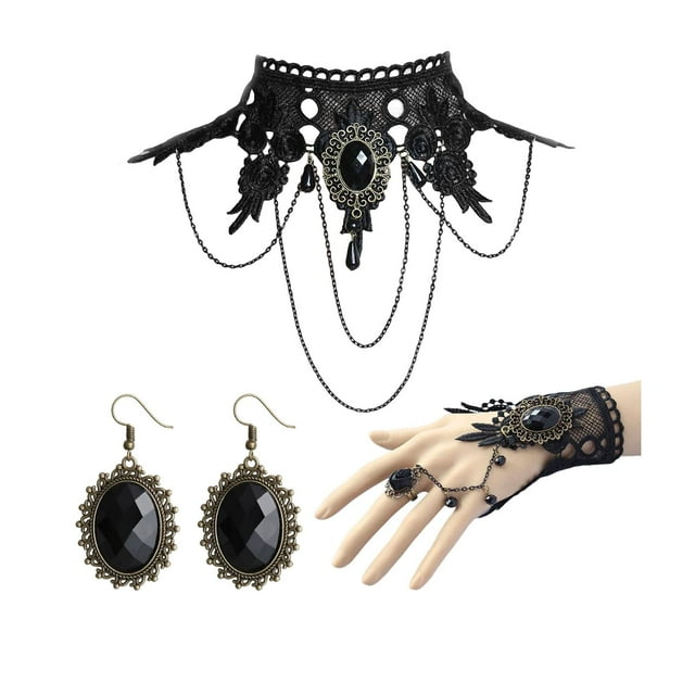 Conjunto para mujer, gargantilla gótica negra, conjunto de pulsera y collar, gargantilla gótica de Halloween, collares para mujer, accesorios de pulsera gótica