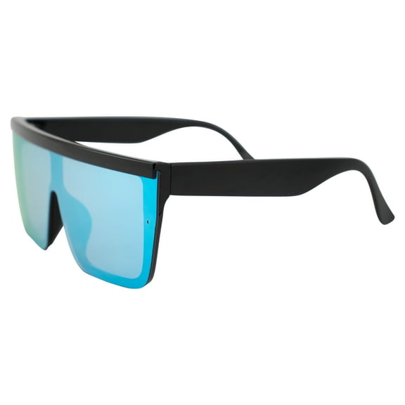 Crave The Boss Fashion Oversized Sunglasses Men Women Square Frames Black Temples w/ Blue Mirror Lens