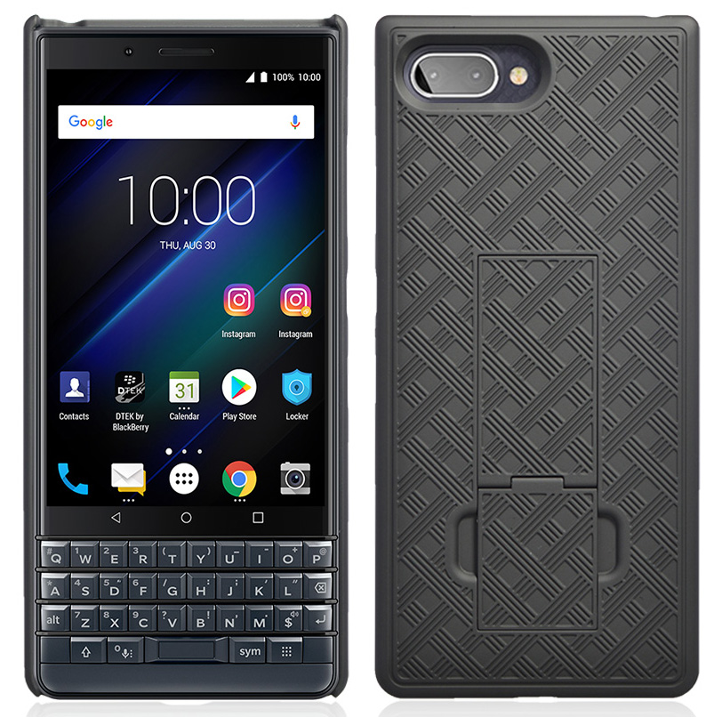 Case for BlackBerry Key2 LE, Nakedcellphone [Black Tread] Slim Ribbed Rubberized Hard Shell Cover [with Kickstand] for BlackBerry Key2 LE Phone [[ONLY FOR LE MODEL]] - image 5 of 7