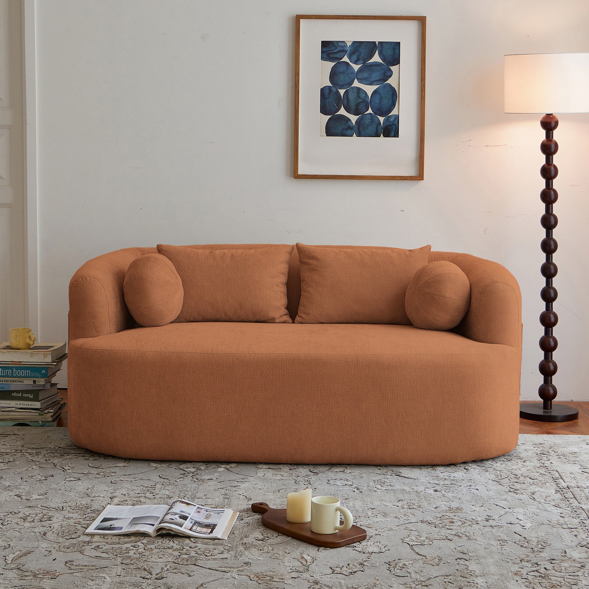 Loveseat Sofa-in-a-Box, 67" Chenille 2-Seater Couch with Deep Seats, 32D High-Resilience Foam, No Assembly Required, for Living Room, Small Space, Orange