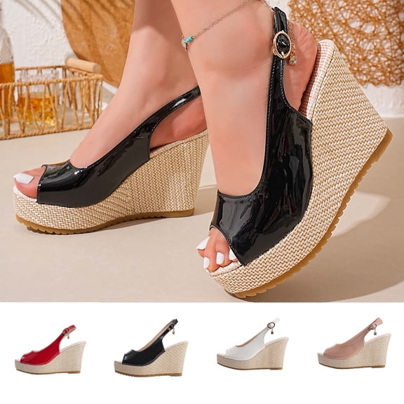 Miluxas Womens Evening Slingback Buckle Platform Peep Toe Wedge High Heel Pumps Shoes Red 9(42)