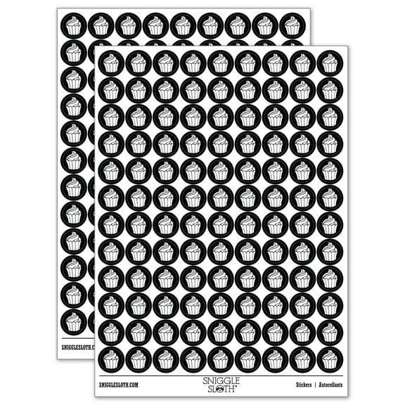 Yummy Sweet Cupcake Birthday Anniversary Celebration 200  Round Stickers - Black - Gloss Finish - 0.50" Size
