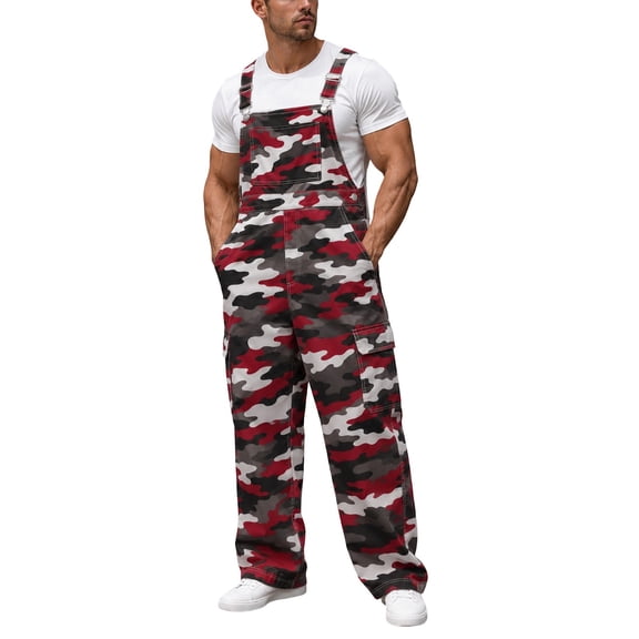 SJLDQY Camo Bib Overalls for Men Adjustable Straps Denim Overalls Fall Winter Outdoor Casual Utility Workwear with Pockets