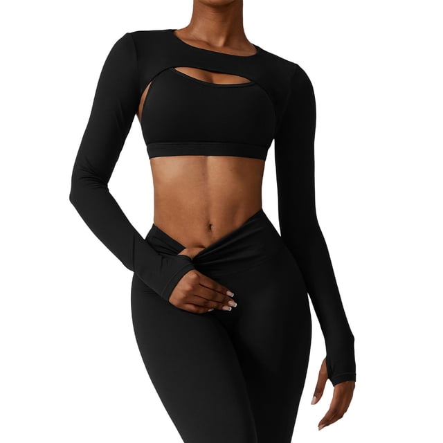 Chemises de YOGA à Manches Longues pour Femmes Col Rond Doux Automne Basique Ajusté Décontracté Sortie Tee-Shirt