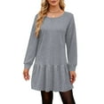thumbnail image 3 of UVN Fall Dresses for Women Winter Long Sleeve Crewneck Oversized Casual Pullover Patchwork Sweatshirt Dress, 3 of 9