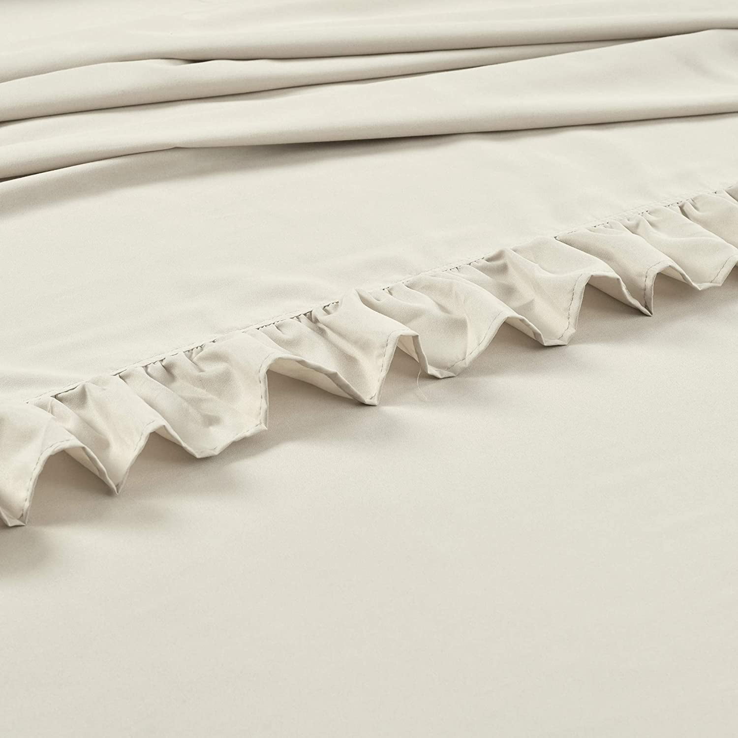 Ruffle Bed Sheet Set 6 Piece - 30 Inch Deep Pocket - 100% Pure Bamboo Bed Sheet Set - Anti Static Feels Like Silk - Super Comfy, Extra Soft and Luxury - Ivory Solid, Twin XL Size.