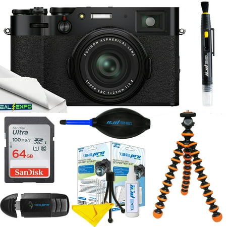 FUJIFILM X100V Digital Camera (Black) +with Essential Accessory Bundle: SanDisk 64GB Ultra SDXC Memory Card, Mini “Gripster” Tripod