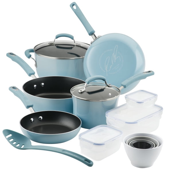 Rachael Ray Classic Bright's Non-stick 19-Piece Cookware Set, Sky Blue ...