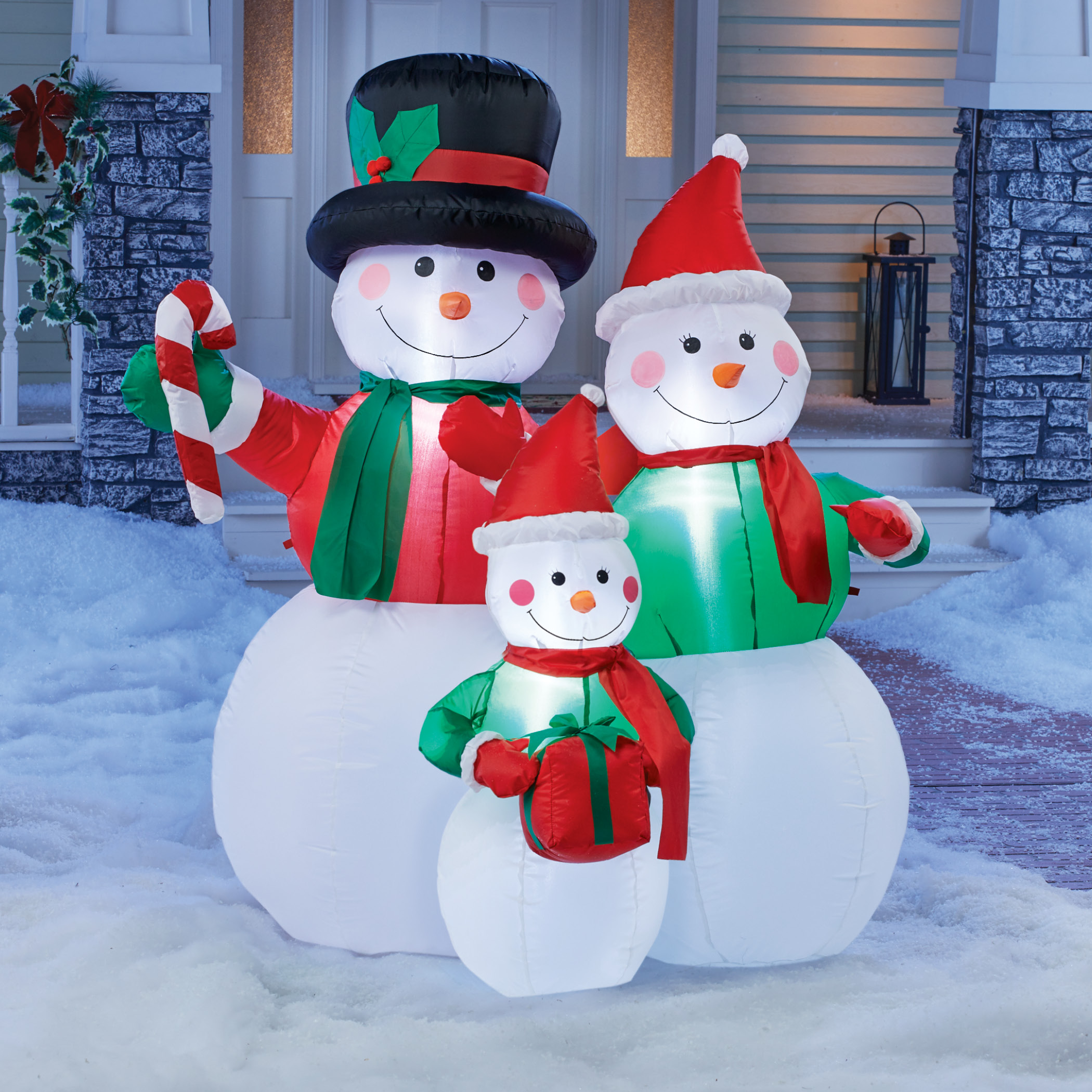 Collections Etc Inflatable Snowman Family Outdoor Winter Decor - Walmart.com - Walmart.com