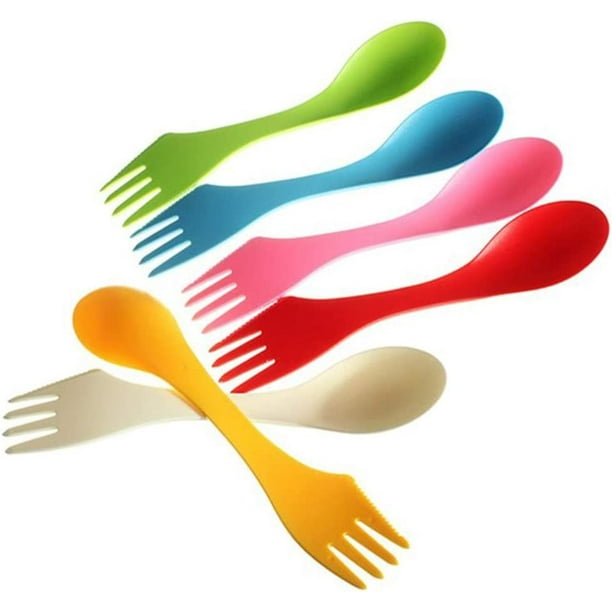 6Pcs/Set 3 in 1 Spoon Fork Knife Cutlery Set Mixed Sweet Candy Color  Portable Camping Hiking Utensils Spork Multifunctional Tableware