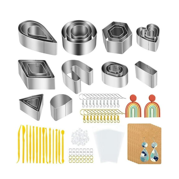 24 Pcs Polymer Clay Earring Cutters, 10 Shapes Clay Cutters with Earring Cards and Hooks for Polymer Clay Jewelry Making