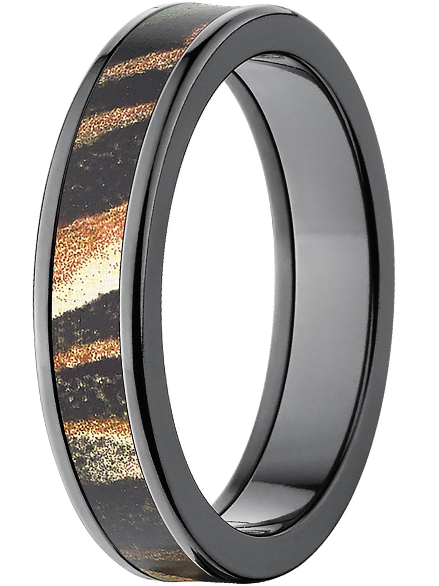 Shadow Grass Men's Camo Black Zirconium Ring with Polished Edges and Deluxe Comfort Fit
